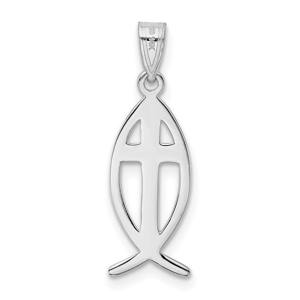14K Weißgold Kreuz Ichthys Fisch Anhänger
