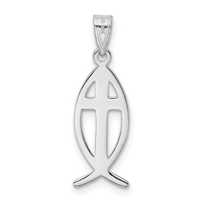 14K Weißgold Kreuz Ichthys Fisch Anhänger