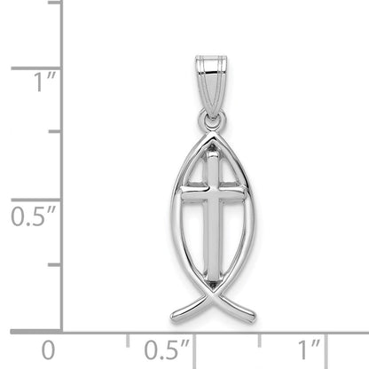 14K Weißgold Kreuz Ichthys Fisch Anhänger
