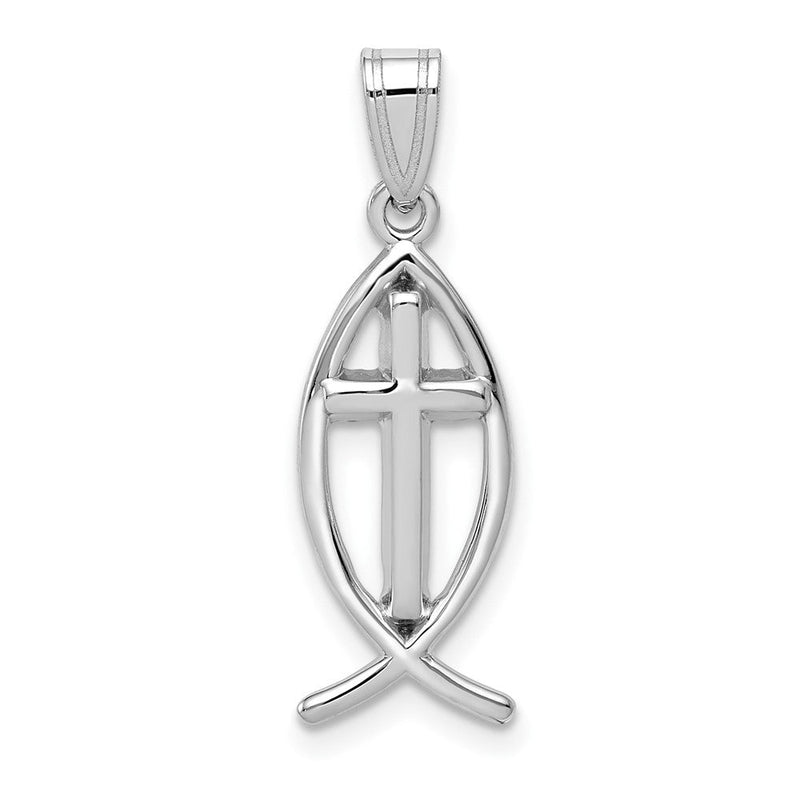 14K Weißgold Kreuz Ichthys Fisch Anhänger