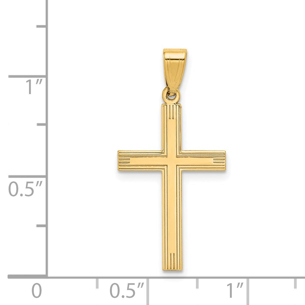 14K Gelbgold Polierter Lasergravierter Kreuz-Charm