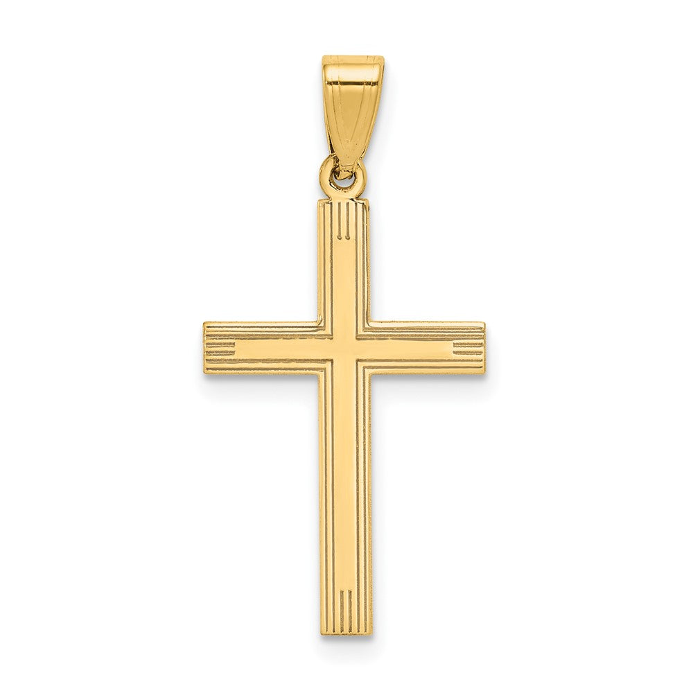 14K Gelbgold Polierter Lasergravierter Kreuz-Charm