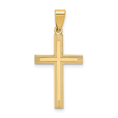14K Gelbgold Polierter Lasergravierter Kreuz-Charm