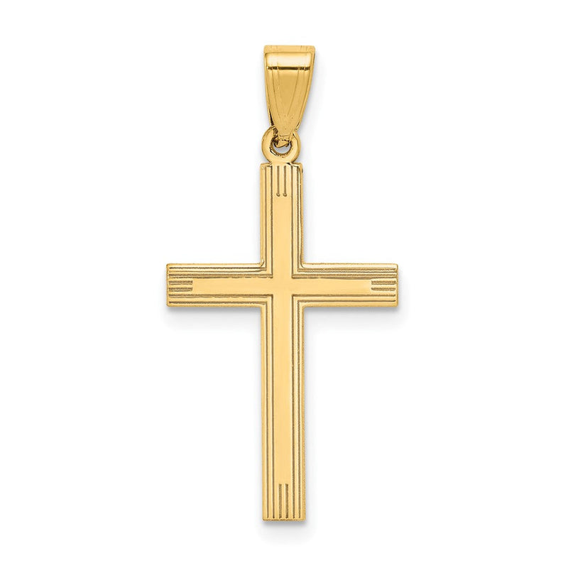 14K Gelbgold Polierter Lasergravierter Kreuz-Charm