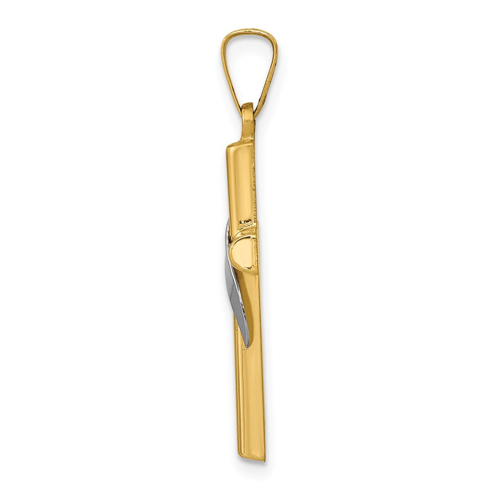 14K Bicolor 14K Bicolor Hohl Kreuz mit Drape Charm