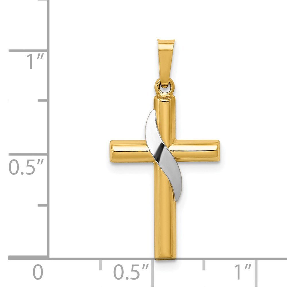 14K Bicolor 14K Bicolor Hohl Kreuz mit Drape Charm