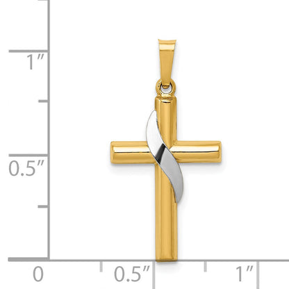 14K Bicolor 14K Bicolor Hohl Kreuz mit Drape Charm