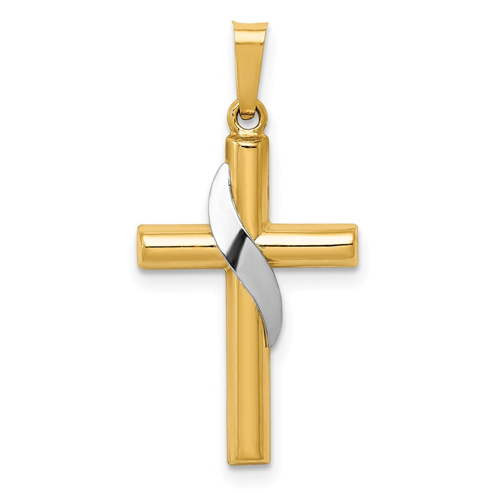 14K Bicolor 14K Bicolor Hohl Kreuz mit Drape Charm