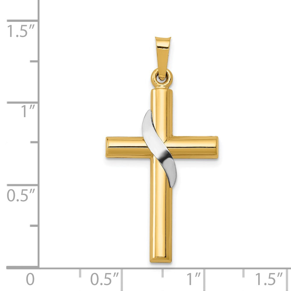 14K Bicolor 14K Bicolor Hohl Kreuz mit Drape Charm
