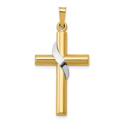 14K Bicolor 14K Bicolor Hohl Kreuz mit Drape Charm