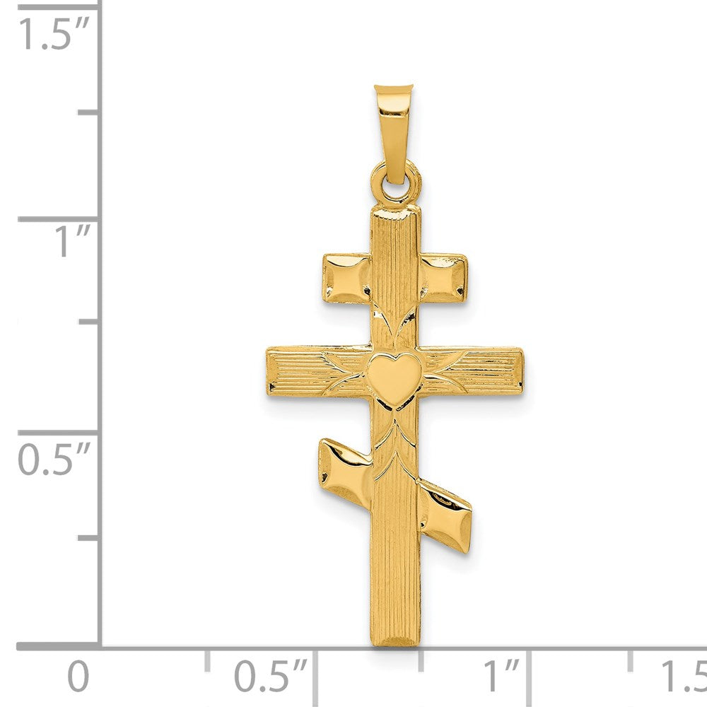 14K Gelbgold Orthodoxes Kreuz mit Herz-Anhänger