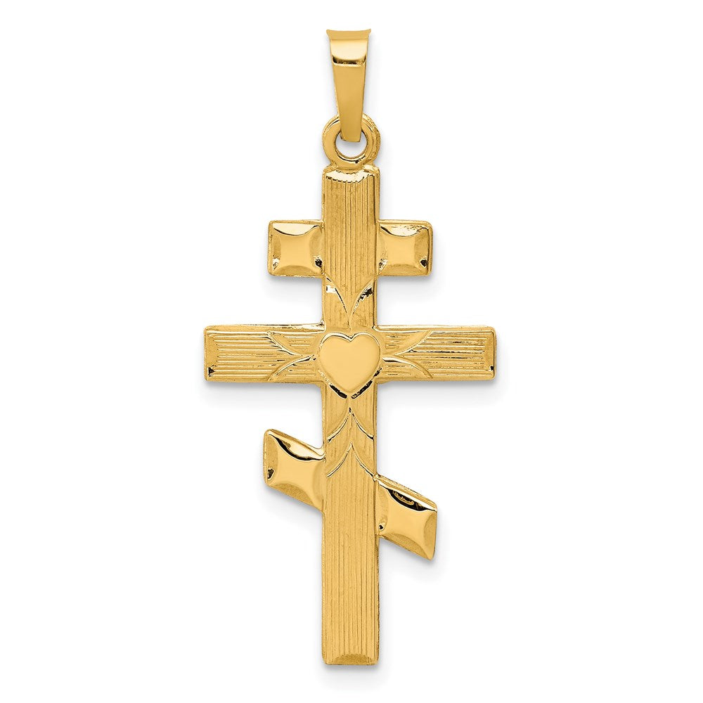 14K Gelbgold Orthodoxes Kreuz mit Herz-Anhänger