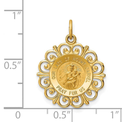 14K Gelbgold Unsere Liebe Frau vom Berge Karmel Medaille Charm