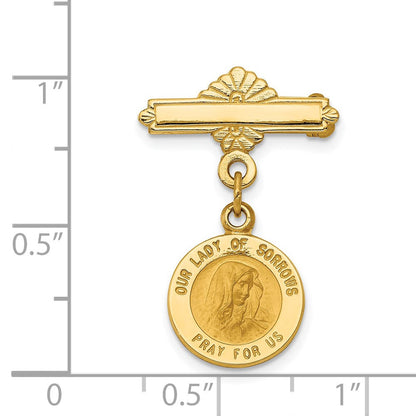 14K Gelbgold Our Damen Of Sorrows Medaille Brosche