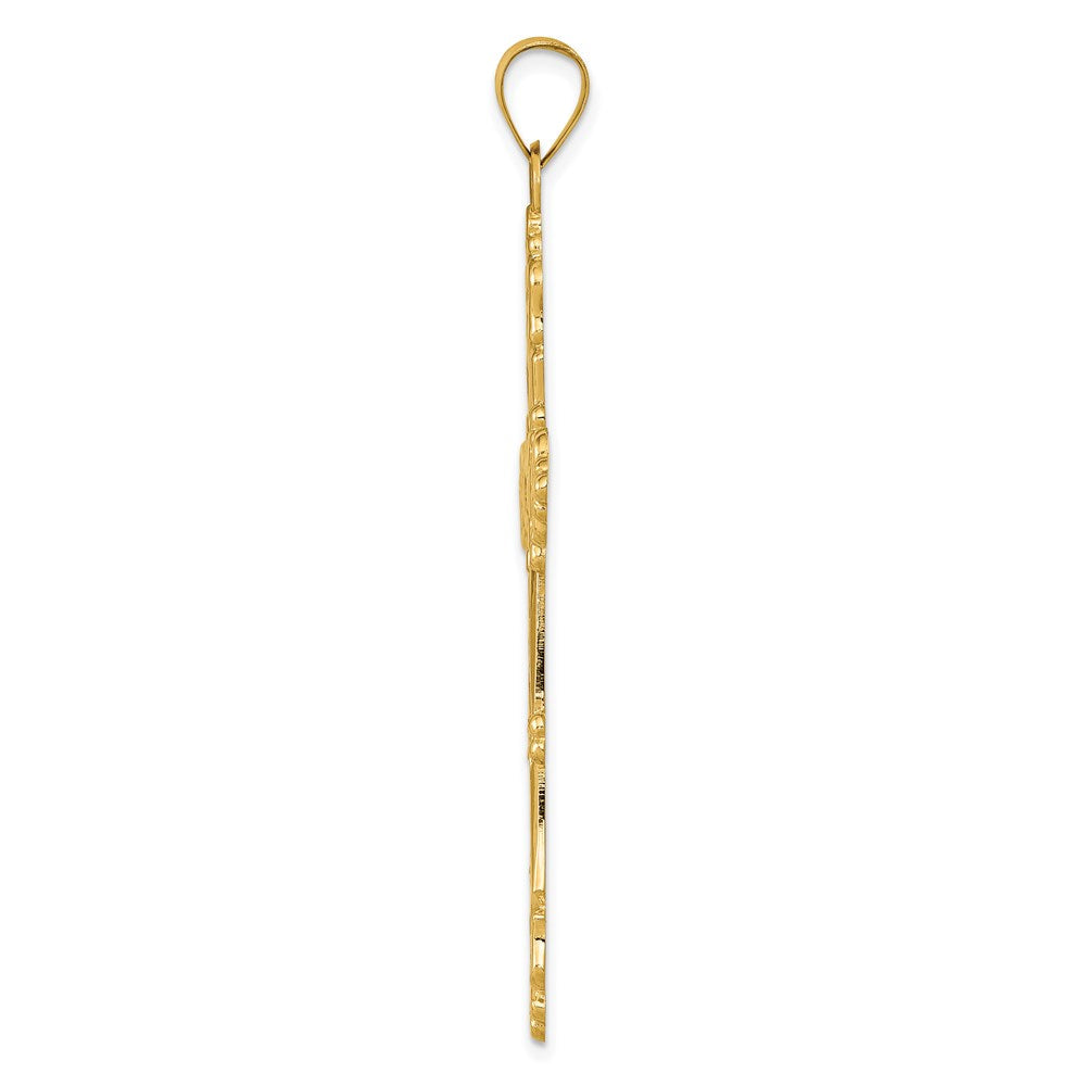 14K Gelbgold Polierter Fleur-de-Lis-Kreuz-Anhänger