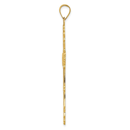 14K Gelbgold Polierter Fleur-de-Lis-Kreuz-Anhänger
