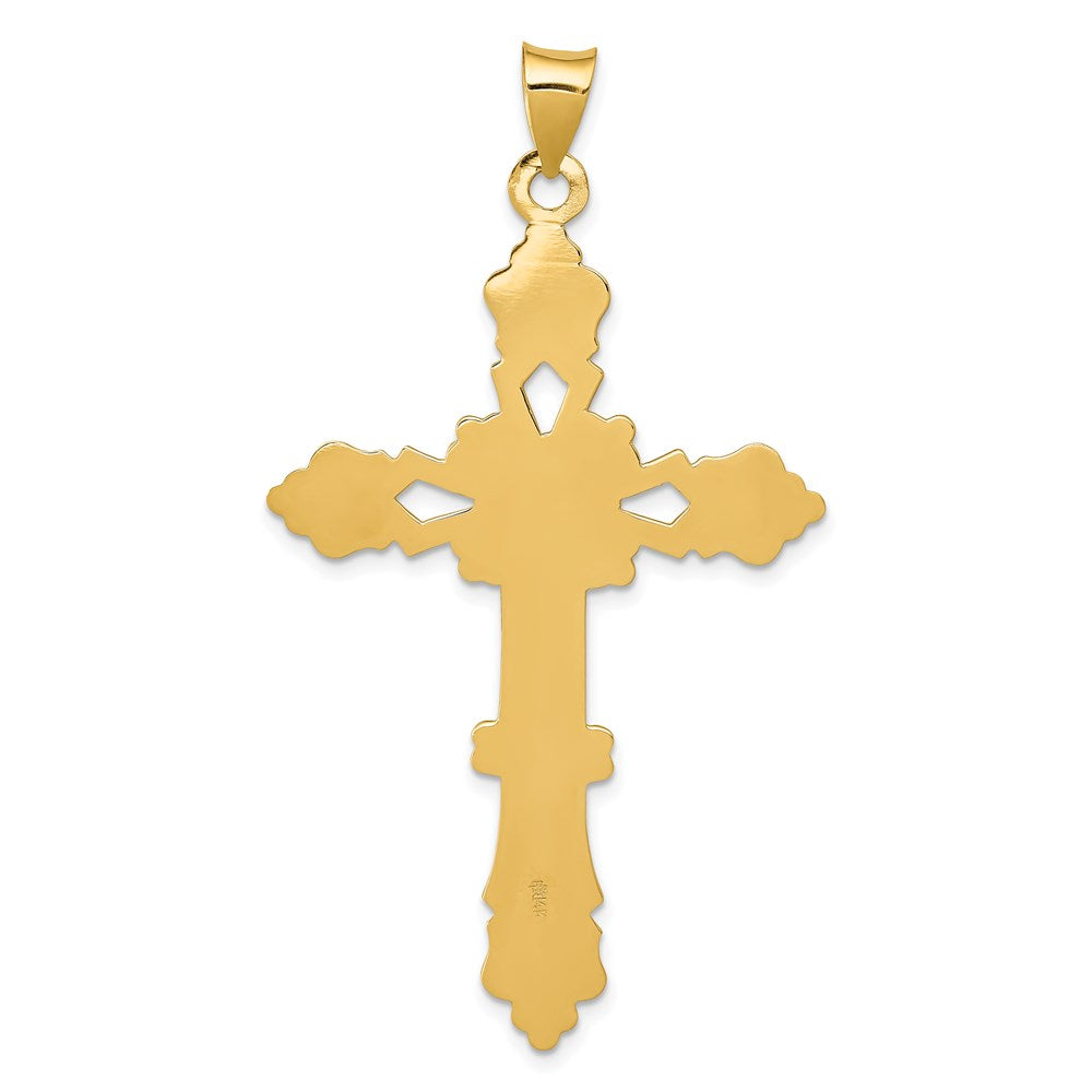 14K Gelbgold Polierter Fleur-de-Lis-Kreuz-Anhänger