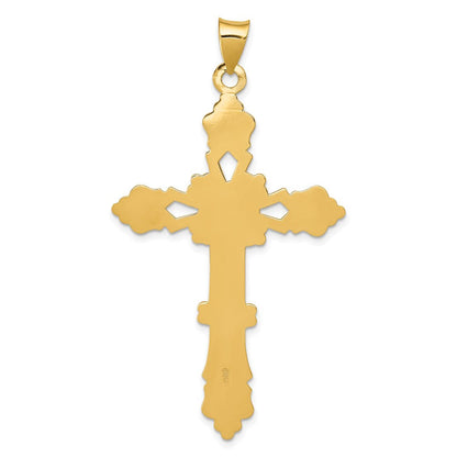 14K Gelbgold Polierter Fleur-de-Lis-Kreuz-Anhänger