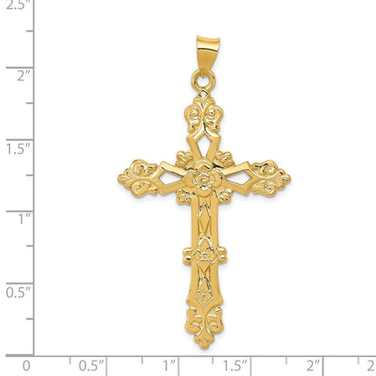 14K Gelbgold Polierter Fleur-de-Lis-Kreuz-Anhänger