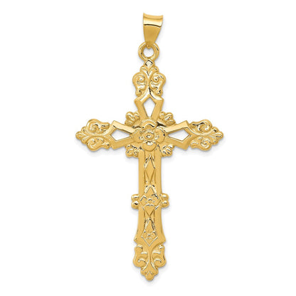 14K Gelbgold Polierter Fleur-de-Lis-Kreuz-Anhänger