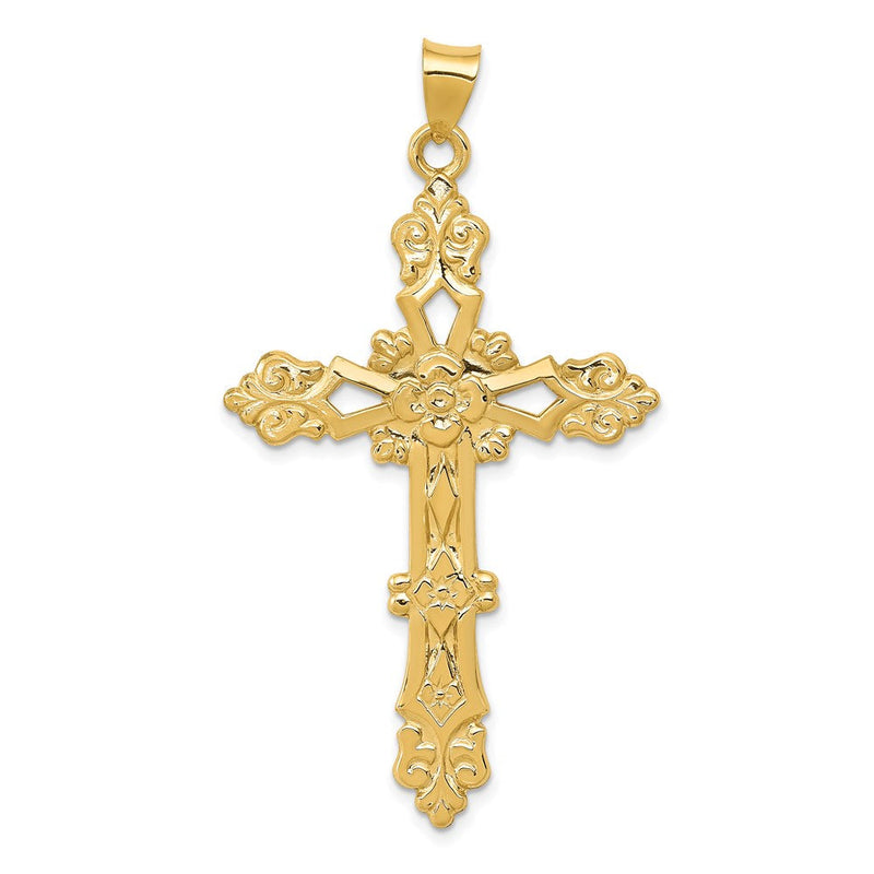 14K Gelbgold Polierter Fleur-de-Lis-Kreuz-Anhänger