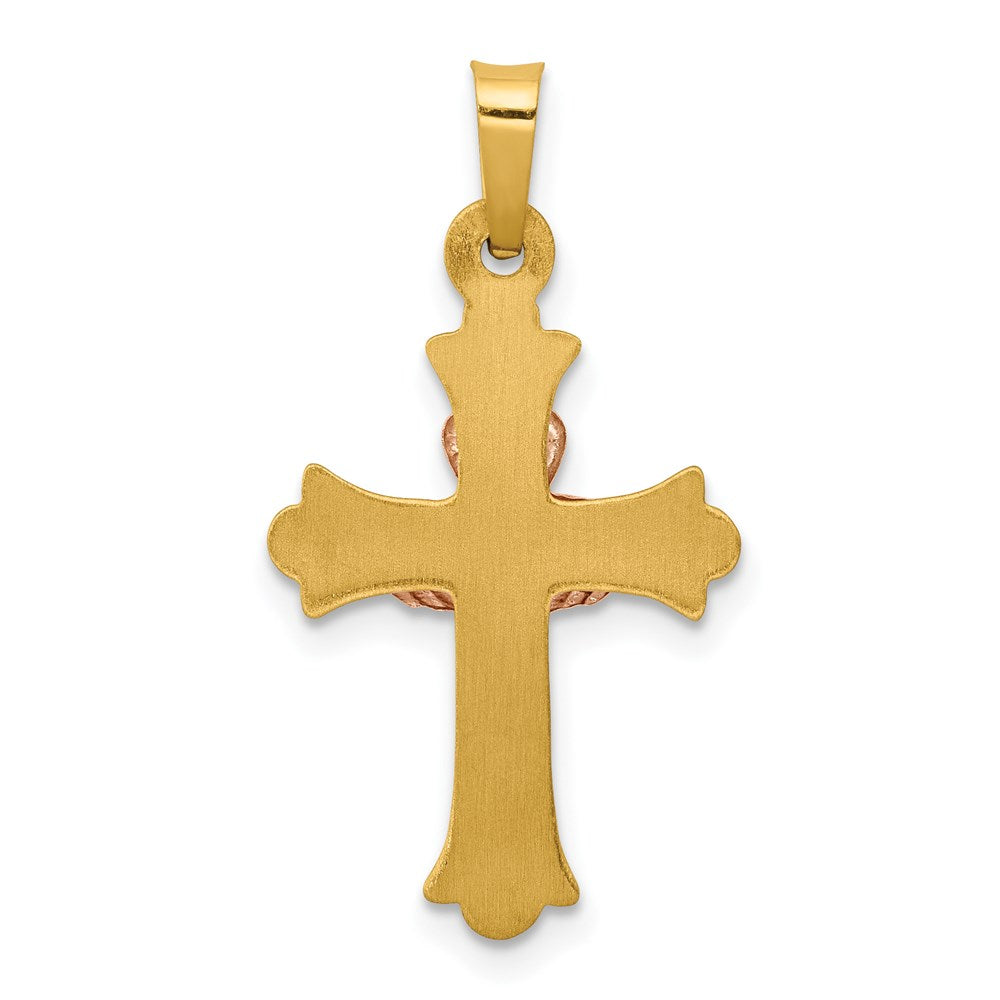 14K Bicolor-Gold Claddagh-Kreuz-Anhänger