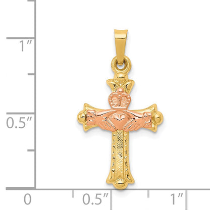 14K Bicolor-Gold Claddagh-Kreuz-Anhänger