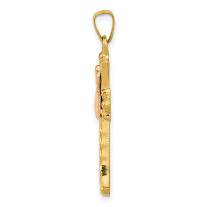 14k Bicolor-Gold Claddagh-Kreuz-Anhänger aus Bicolor-Gold