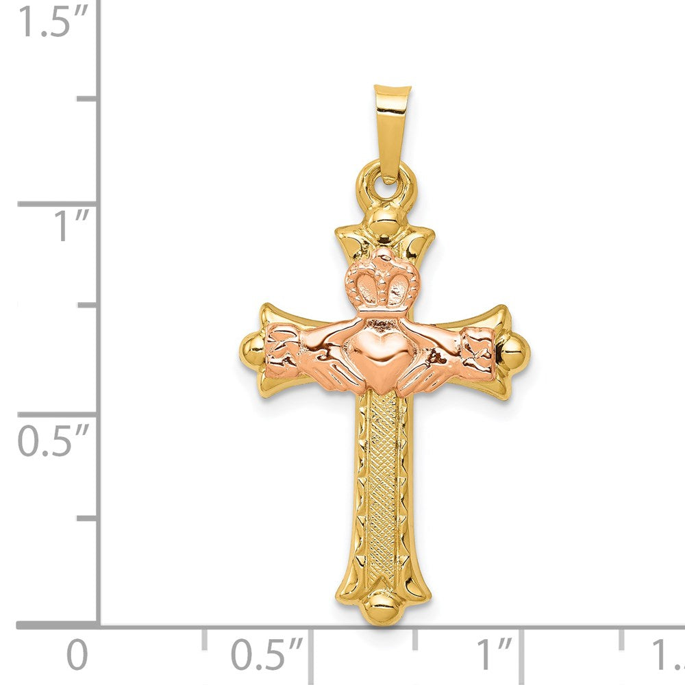 14k Bicolor-Gold Claddagh-Kreuz-Anhänger aus Bicolor-Gold