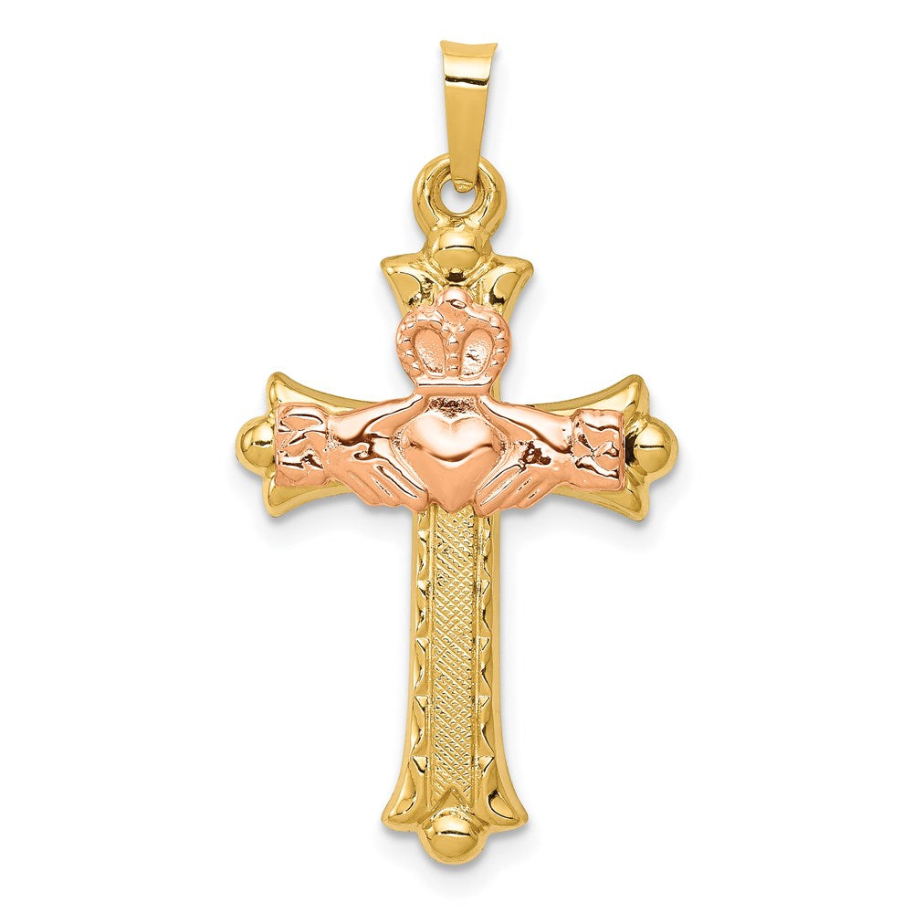 14k Bicolor-Gold Claddagh-Kreuz-Anhänger aus Bicolor-Gold