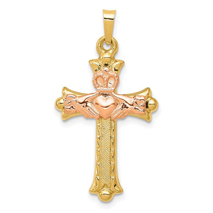 14k Bicolor-Gold Claddagh-Kreuz-Anhänger aus Bicolor-Gold