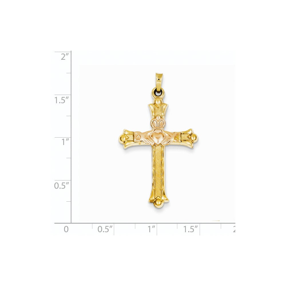 14K Bicolor Gold Claddagh-Kreuz-Anhänger