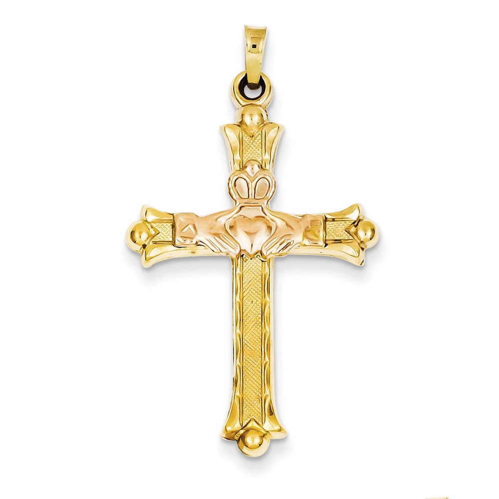 14K Bicolor Gold Claddagh-Kreuz-Anhänger