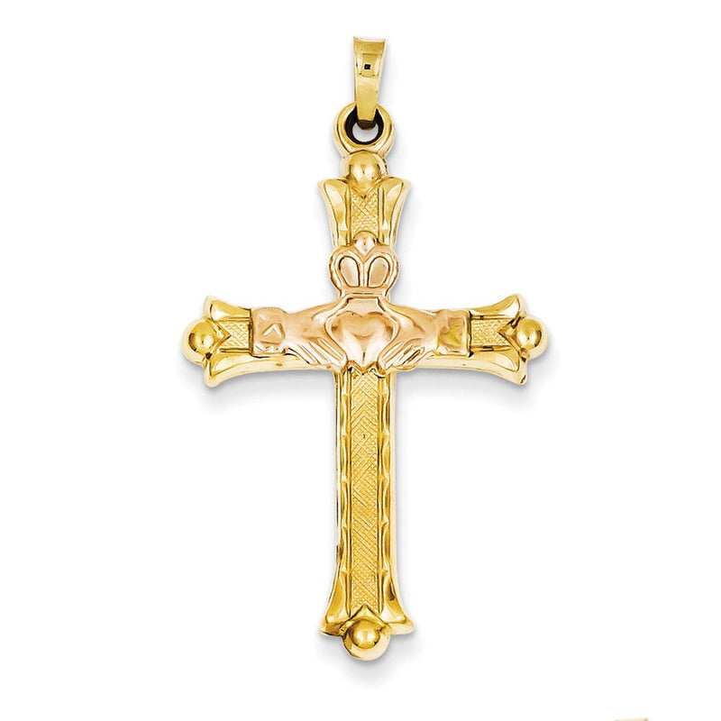 14K Bicolor Gold Claddagh-Kreuz-Anhänger