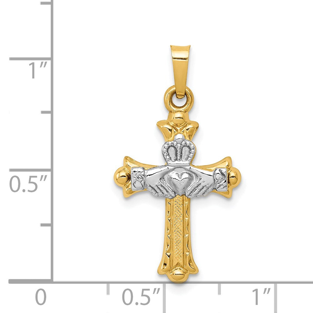 14K Bicolor Gold Claddagh-Kreuz-Anhänger