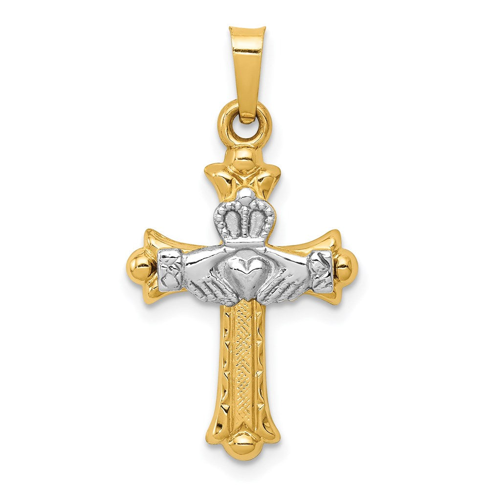 14K Bicolor Gold Claddagh-Kreuz-Anhänger