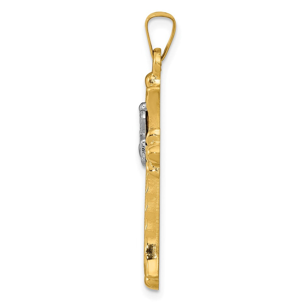 14K Bicolor-Gold Claddagh-Kreuz-Anhänger