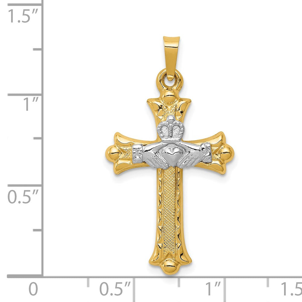 14K Bicolor-Gold Claddagh-Kreuz-Anhänger