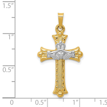 14K Bicolor-Gold Claddagh-Kreuz-Anhänger