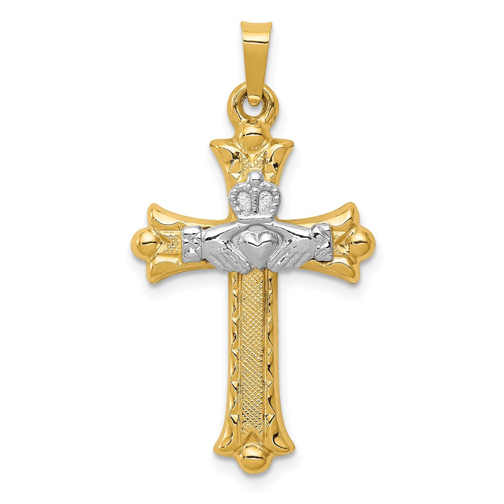 14K Bicolor-Gold Claddagh-Kreuz-Anhänger