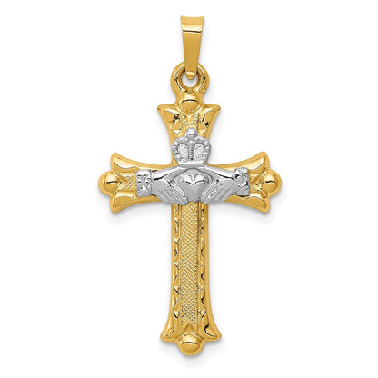 14K Bicolor-Gold Claddagh-Kreuz-Anhänger