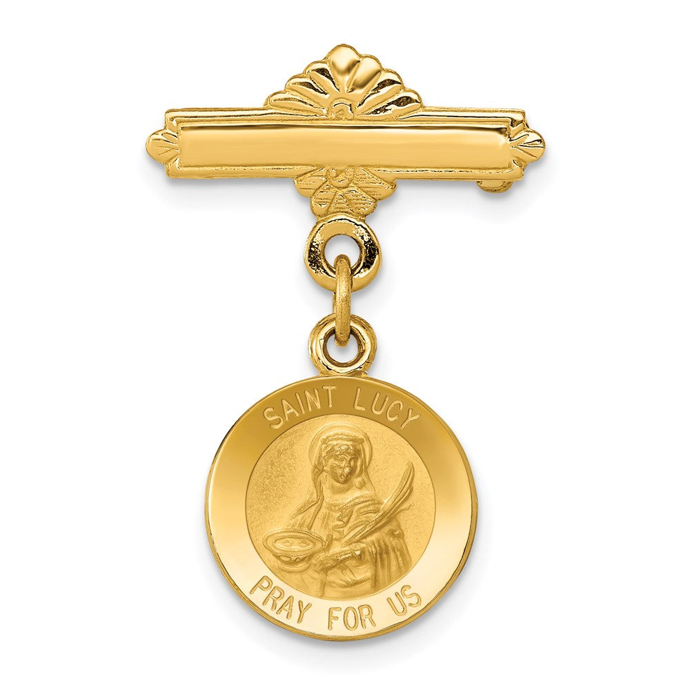 14K Gelbgold Saint Lucy Medaille Brosche