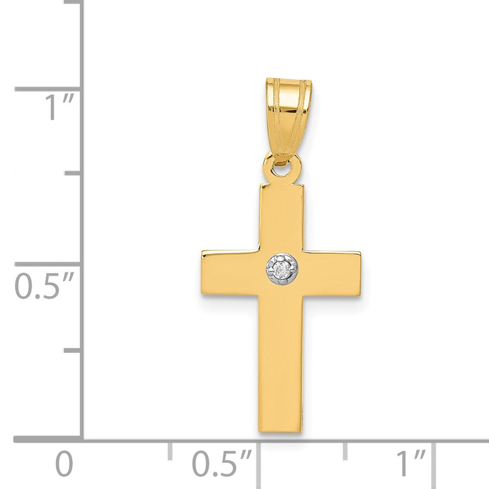 14K Gold Kreuz-Anhänger poliert mit 0,01 ct. Diamant