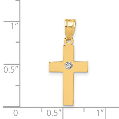 14K Gold Kreuz-Anhänger poliert mit 0,01 ct. Diamant