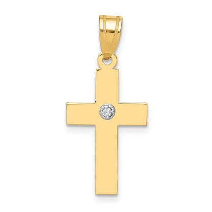 14K Gold Kreuz-Anhänger poliert mit 0,01 ct. Diamant