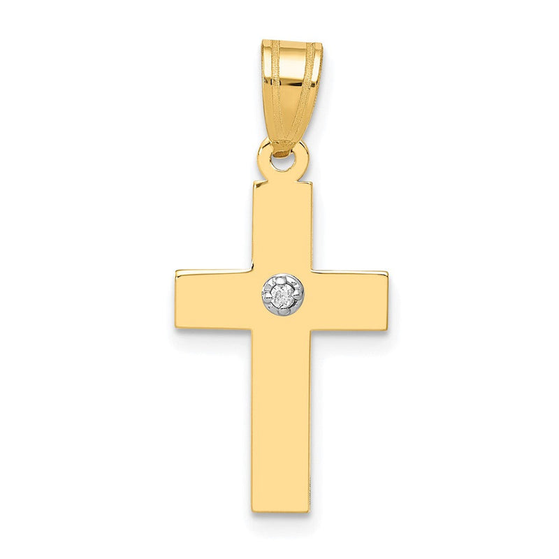 14K Gold Kreuz-Anhänger poliert mit 0,01 ct. Diamant