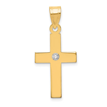 14K Gelbgold poliertes Diamant-Kreuz-Anhänger 0,02 ct. Gesamtgewicht