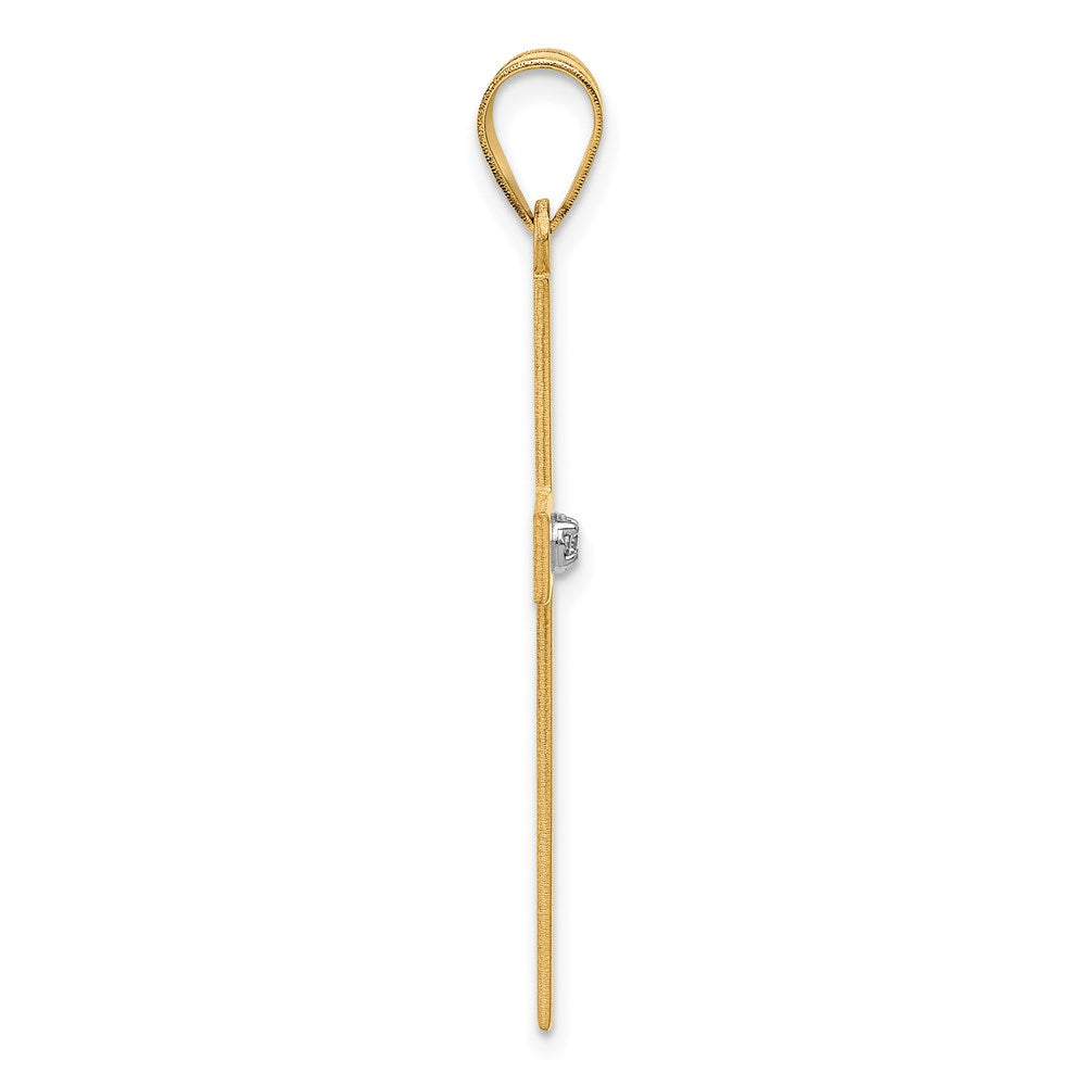 14K Gelbgold poliertes Kreuz mit 0,02 ct. Diamant-Anhänger