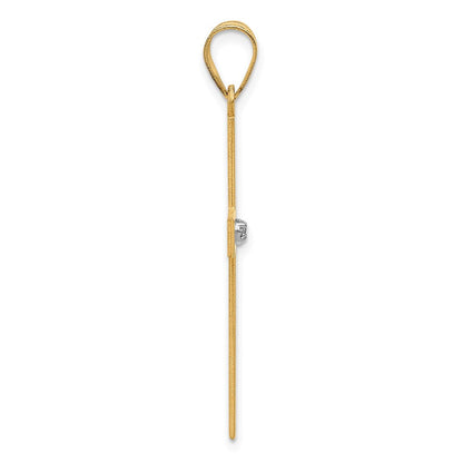 14K Gelbgold poliertes Kreuz mit 0,02 ct. Diamant-Anhänger