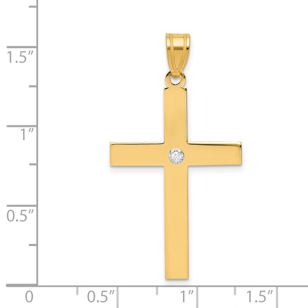 14K Gelbgold poliertes Kreuz mit 0,02 ct. Diamant-Anhänger